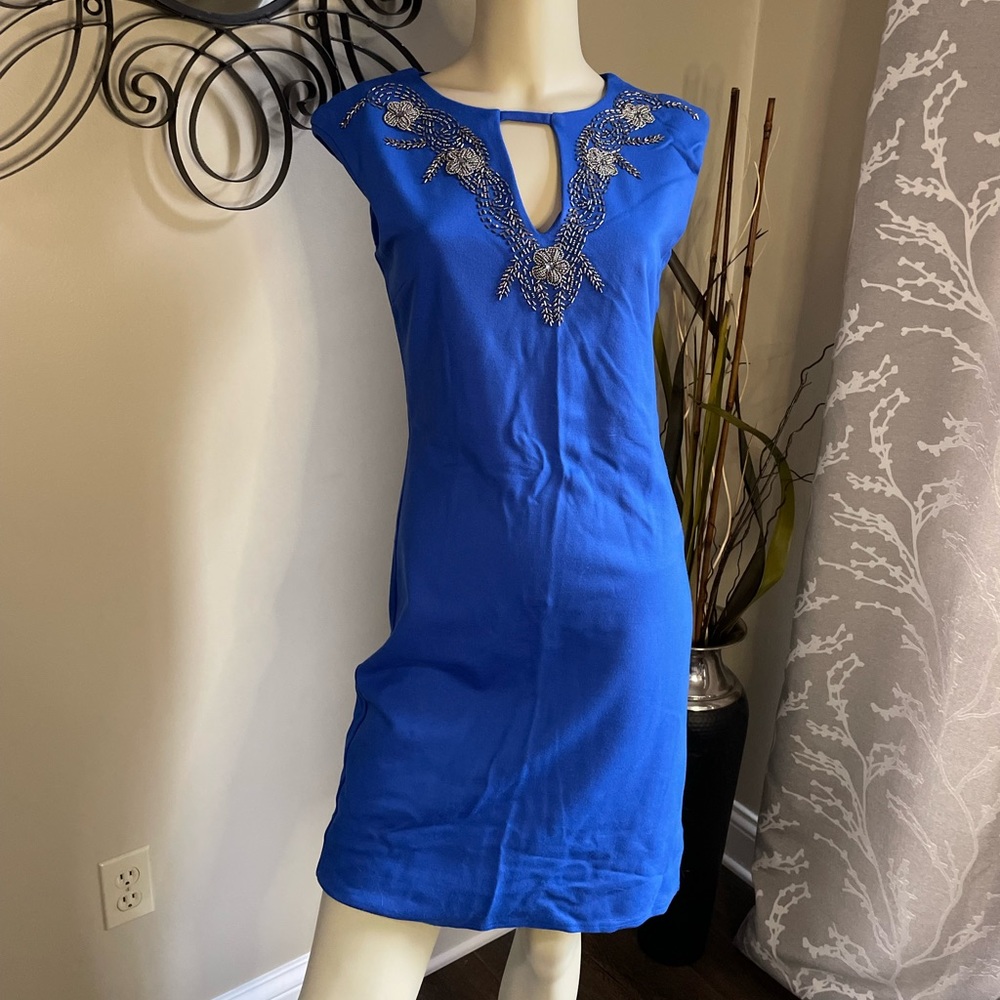 Size 6 Royal Blue Cotton Beaded Detailed Dress